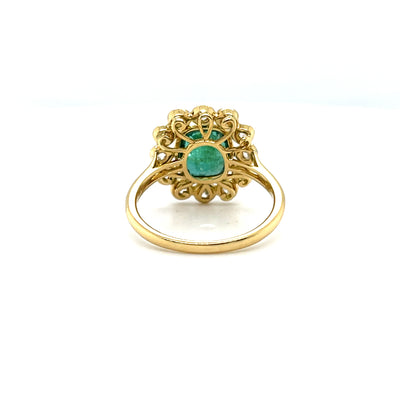 18CT YELLOW GOLD EMERALD AND DIAMOND RING