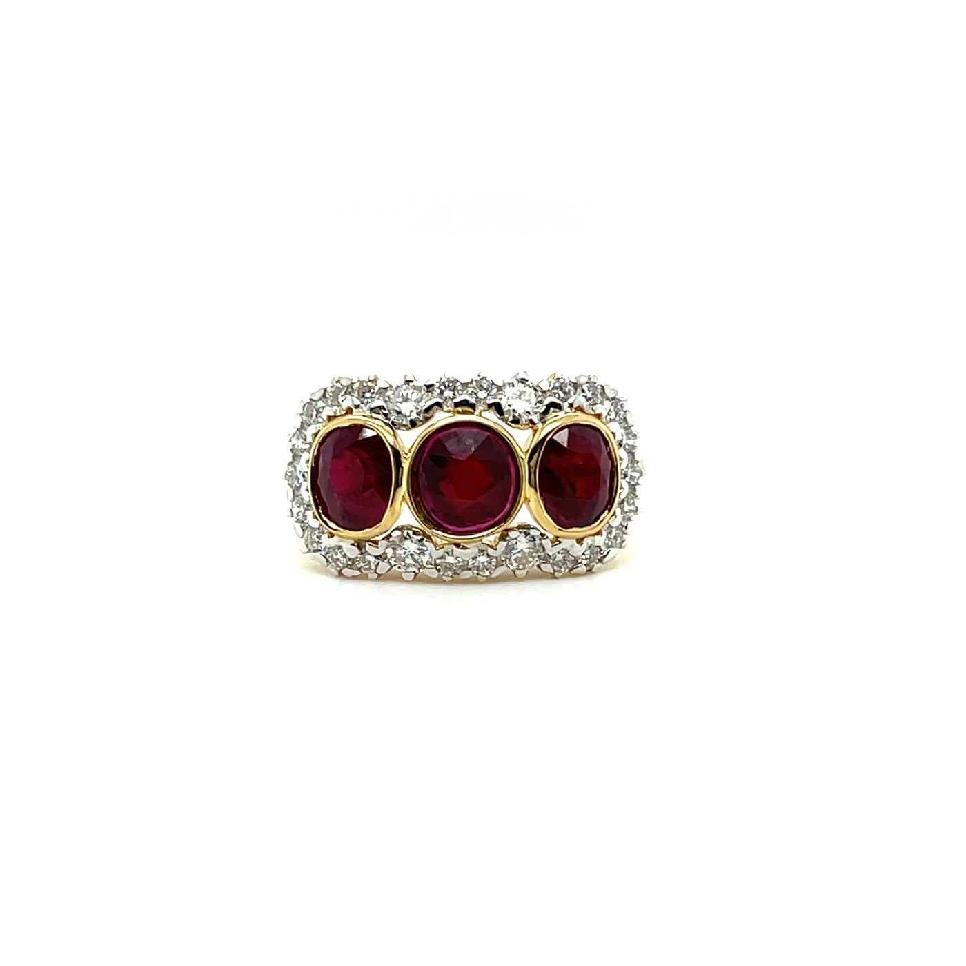 18CT TWO TONE RUBY AND DIAMOND RING