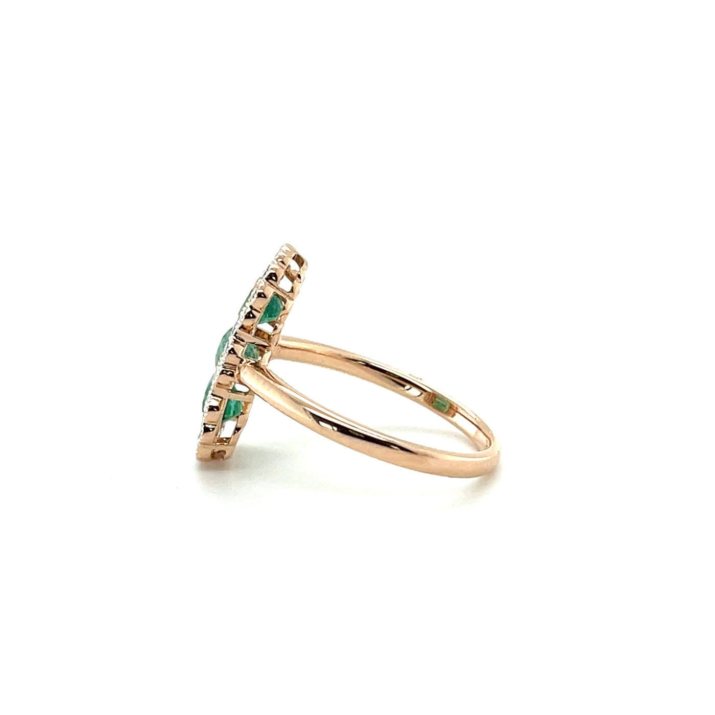 14CT ROSE GOLD EMERALD AND DIAMOND RING