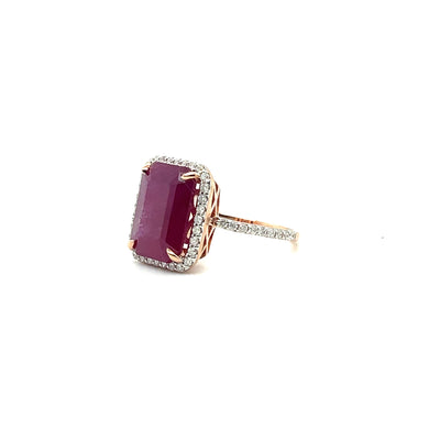 14CT PINK GOLD RUBY AND DIAMOND RING