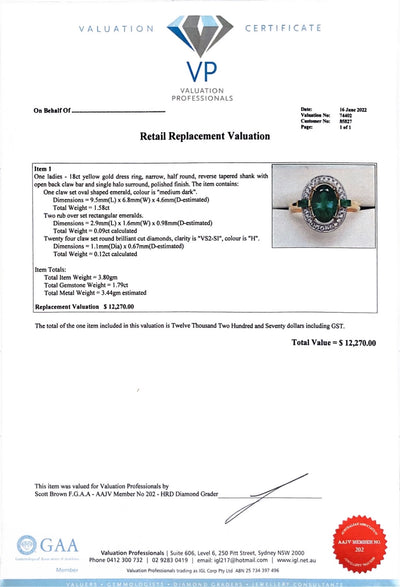 18CT YELLOW GOLD EMERALD AND DIAMOND RING