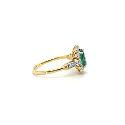 18CT YELLOW GOLD EMERALD AND DIAMOND RING