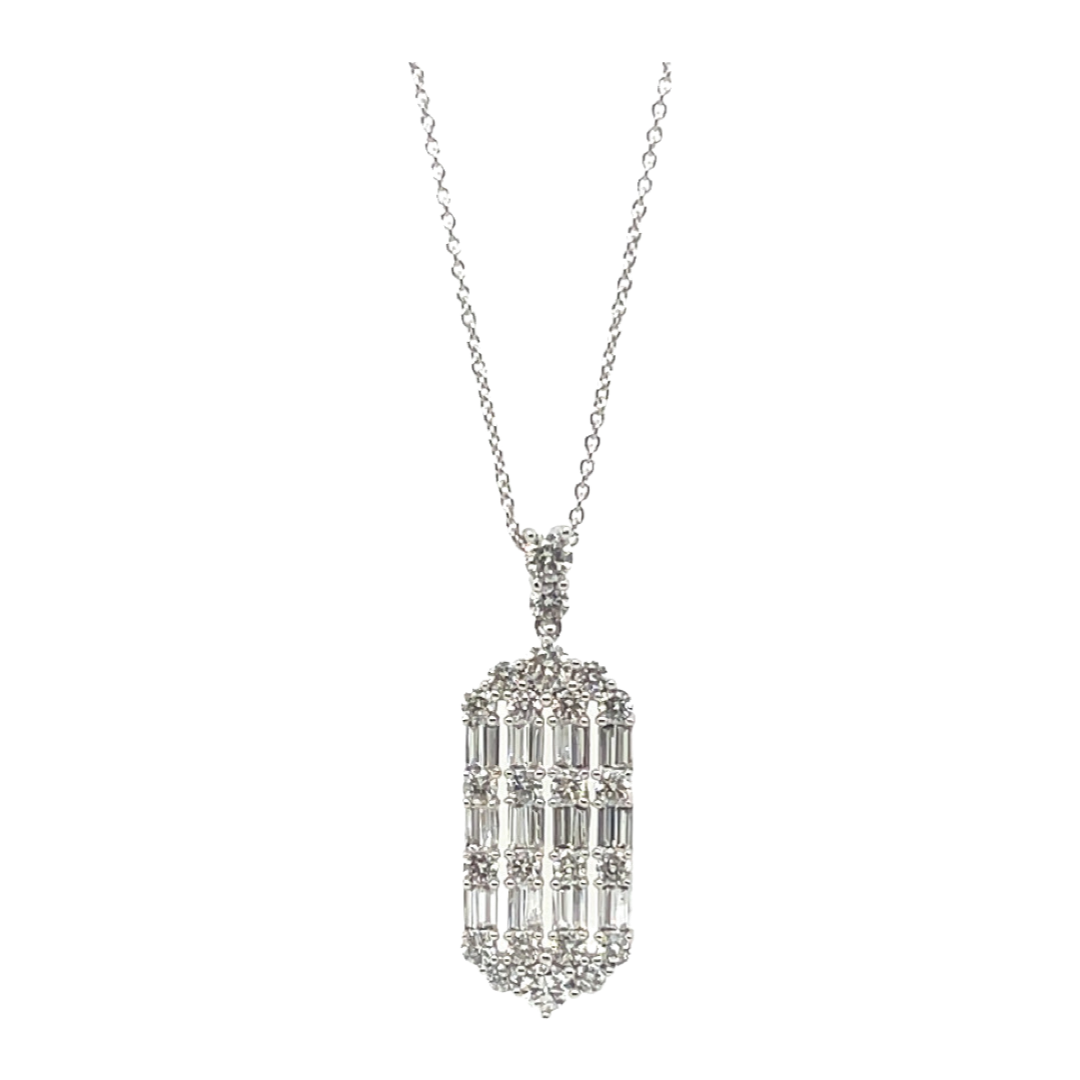 18CT WHITE GOLD DIAMOND PENDANT AND NECKLACE