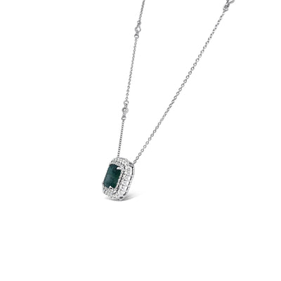 18CT WHITE GOLD EMERALD AND DIAMOND PENDANT AND NECKLACE