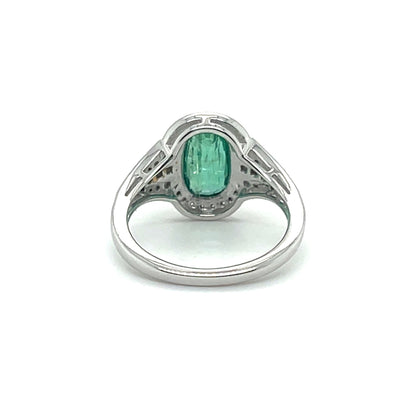 18CT WHITE GOLD EMERALD AND DIAMOND RING