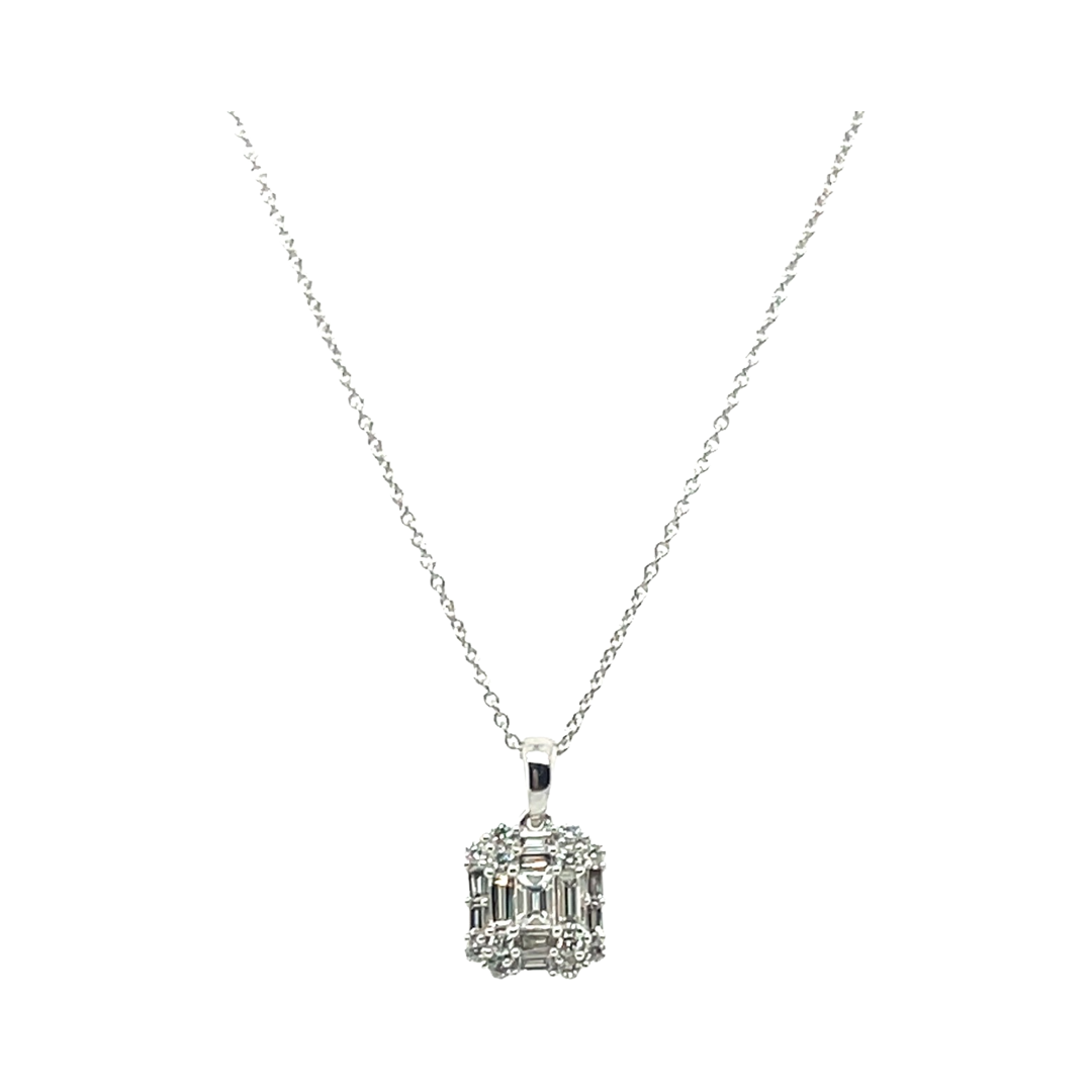 18CT WHITE GOLD DIAMOND PENDANT AND NECKLACE