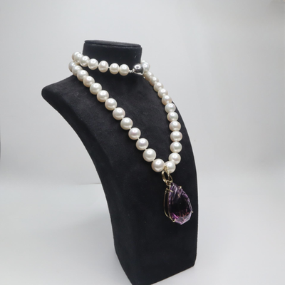 SINGLE STRAND PEARL & AMETHYST