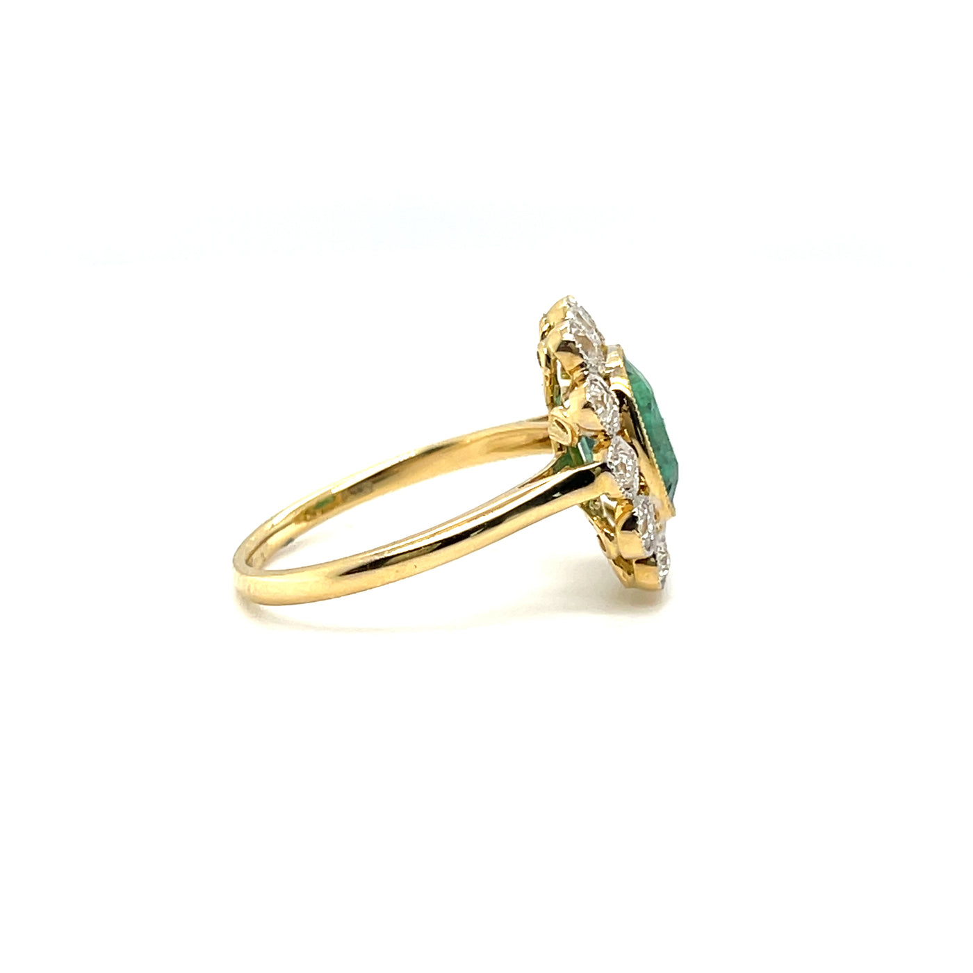 18CT YELLOW GOLD EMERALD AND DIAMOND RING