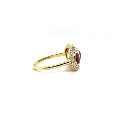 18CT TWO TONE RUBY AND DIAMOND RING