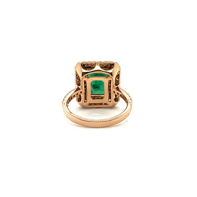 18CT ROSE GOLD EMERALD AND DIAMOND RING