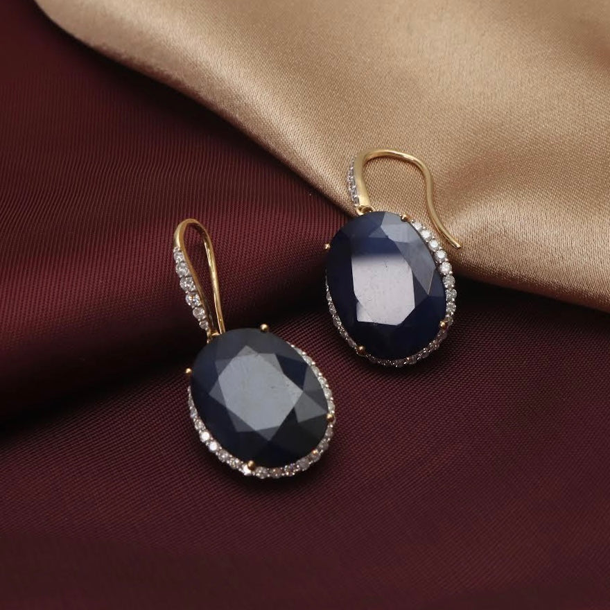 18CT YELLOW GOLD SAPPHIRE AND DIAMOND EARRINGS