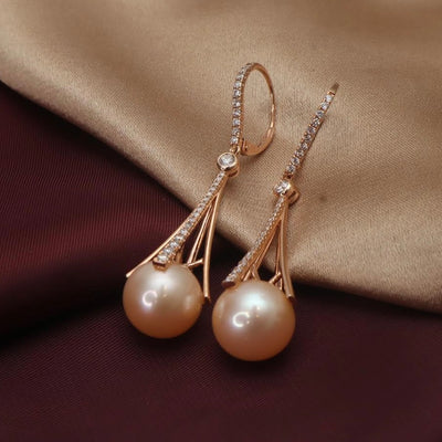 18CT ROSE GOLD CULTURED PEARL AND DIAMOND EARRINGS