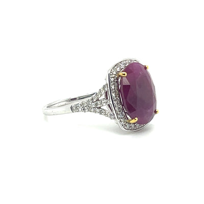 18CT WHITE GOLD RUBY AND DIAMOND COCKTAIL RING