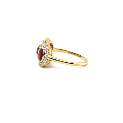 18CT TWO TONE RUBY AND DIAMOND RING