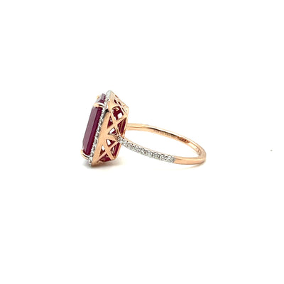 14CT PINK GOLD RUBY AND DIAMOND RING